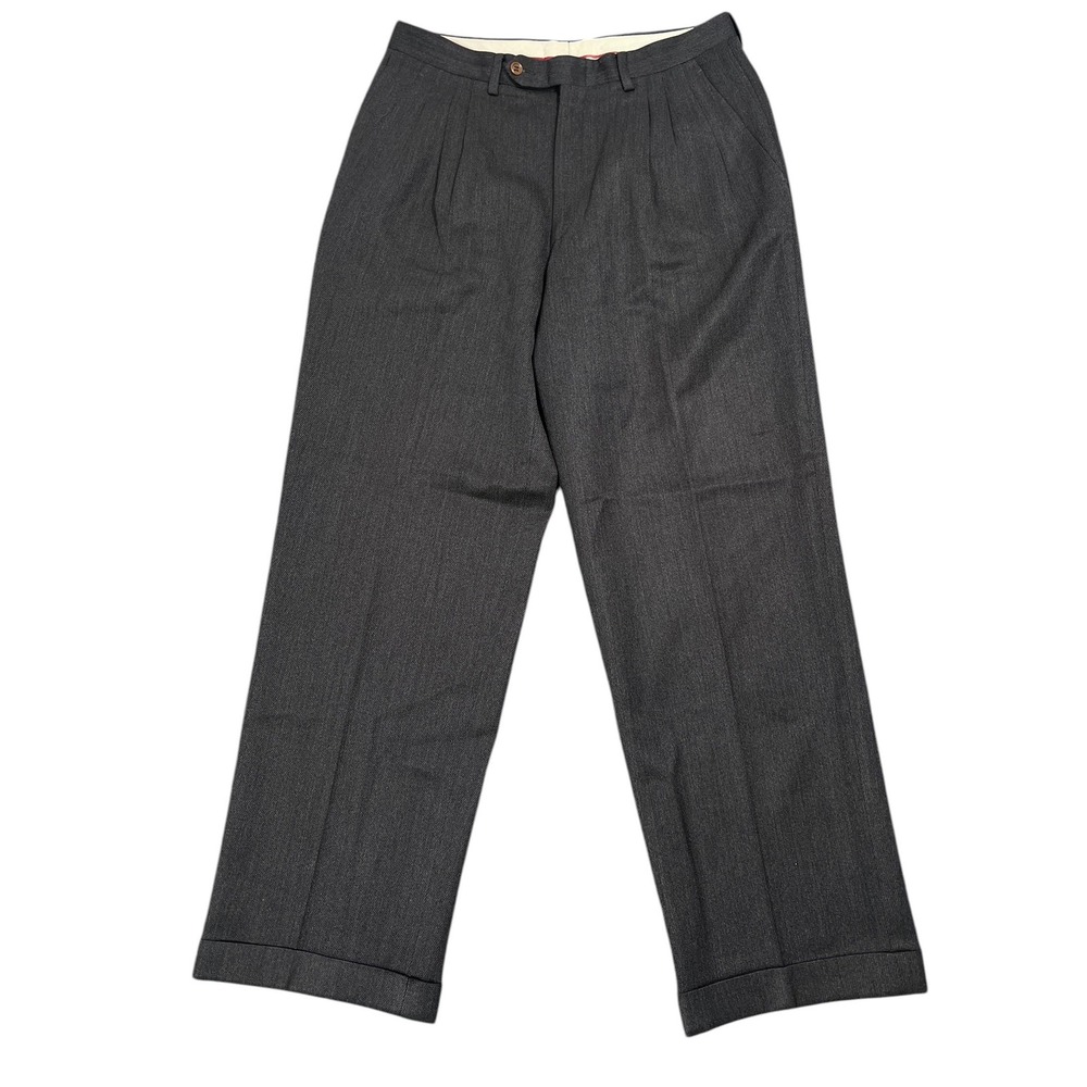 Canali Milano VTG Whipcord Gray Pleated Trousers 30X28 David Stephen